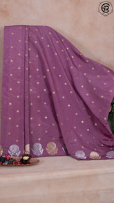 Lavender Floral Open Border Banarasi Warm Silk Saree